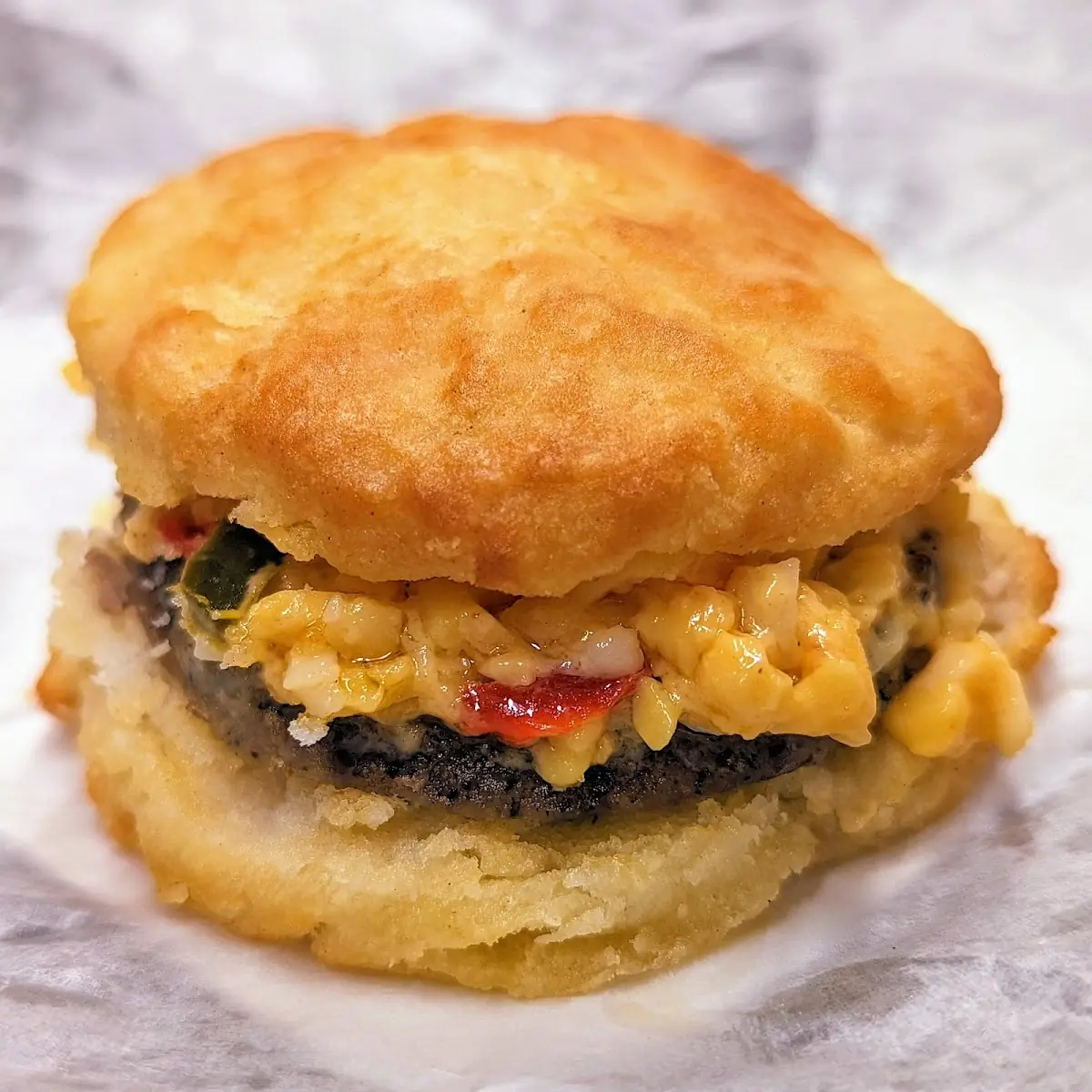 Sausage and Pimento Cheese Biscuit