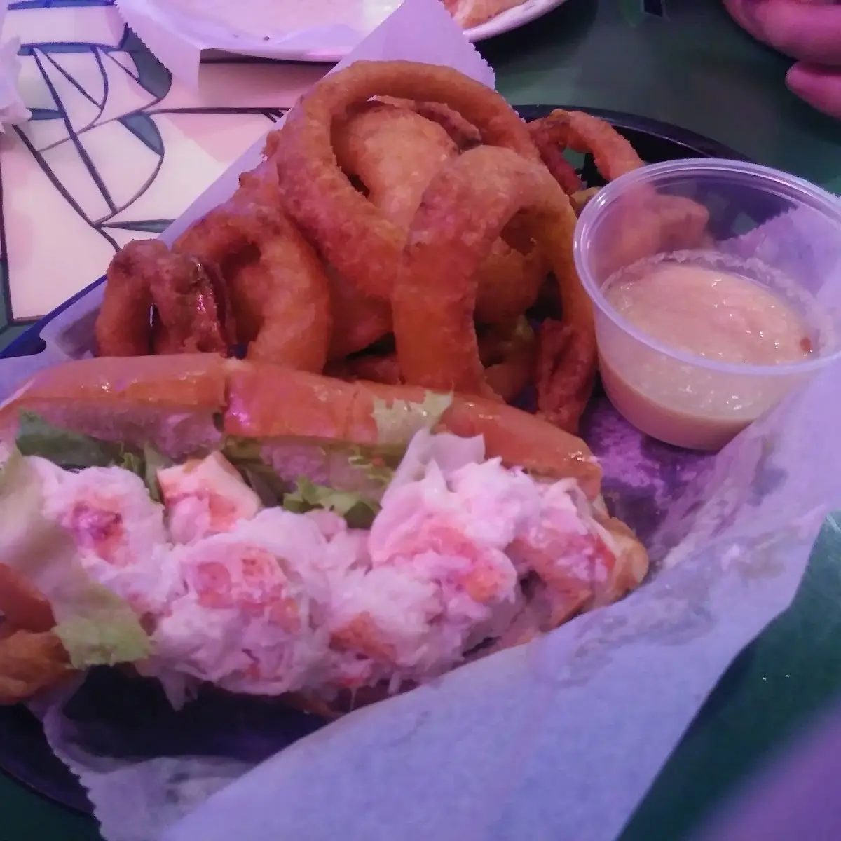 Lobster Roll with Onion Rings