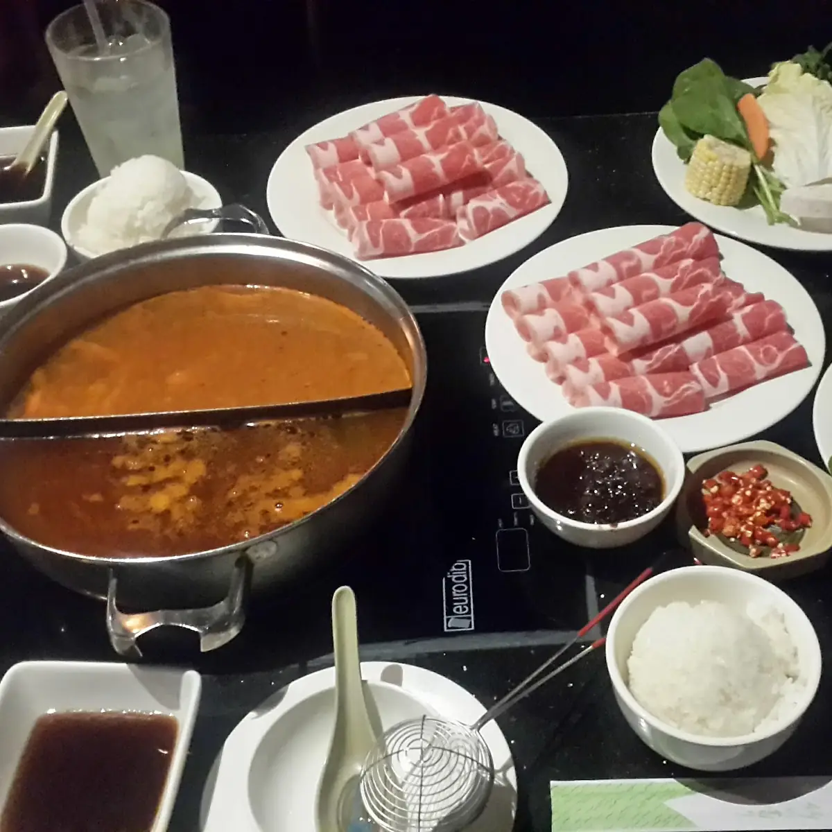 Hot Pot Kimchi with Seafood and Beef Plus Sushi