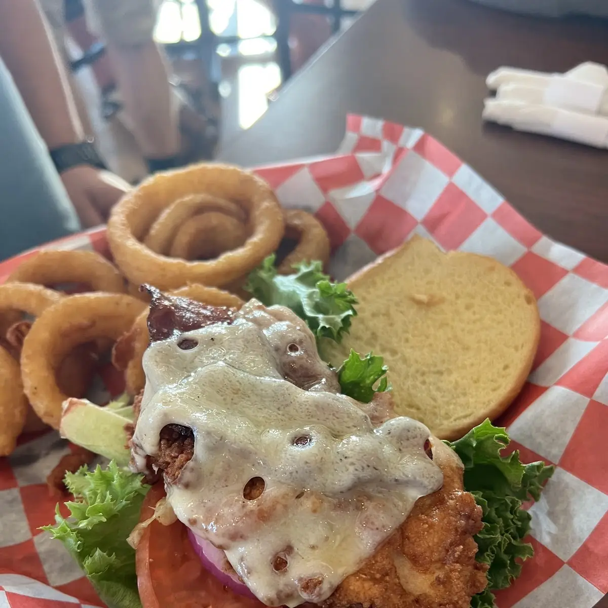 Chicken Sandwich with Onion Rings