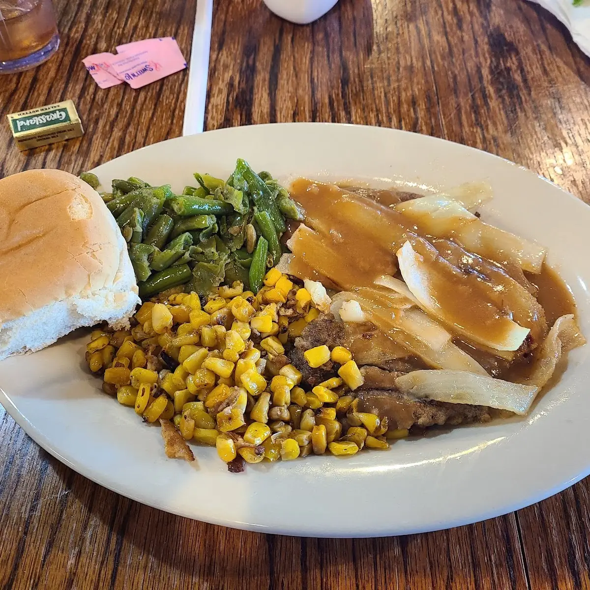 Liver and Onions Green Beans Corn Bacon