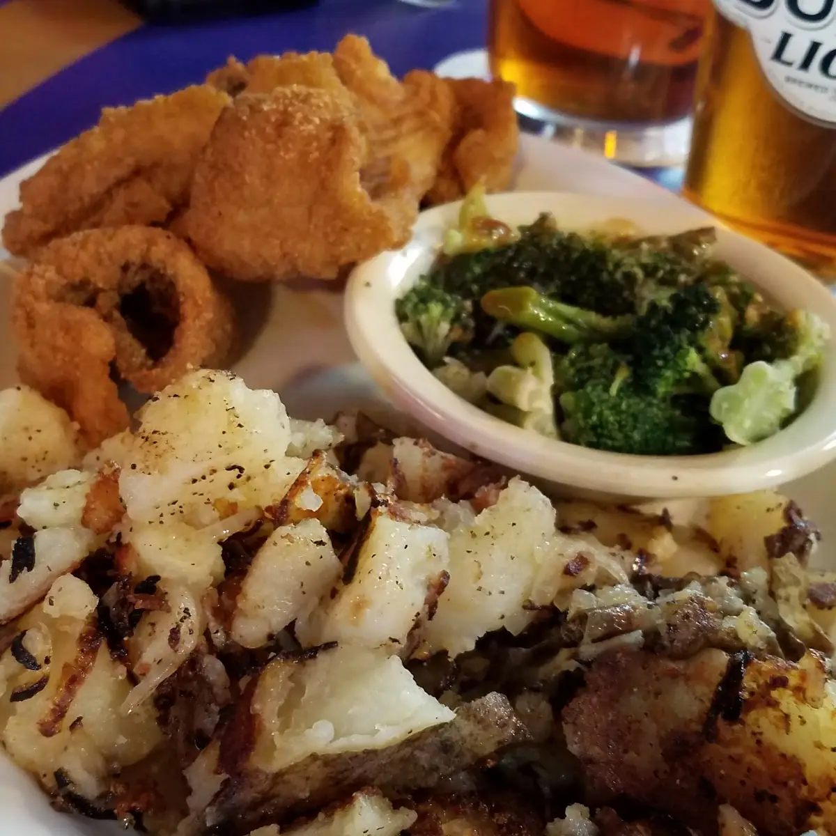Friday Fish Fried Potatoes with Onions and Teriyaki Broccoli