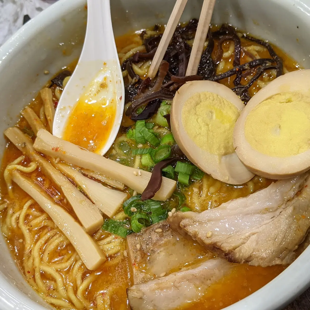 Spicy Miso Ramen with Sliced Pork Cheeks