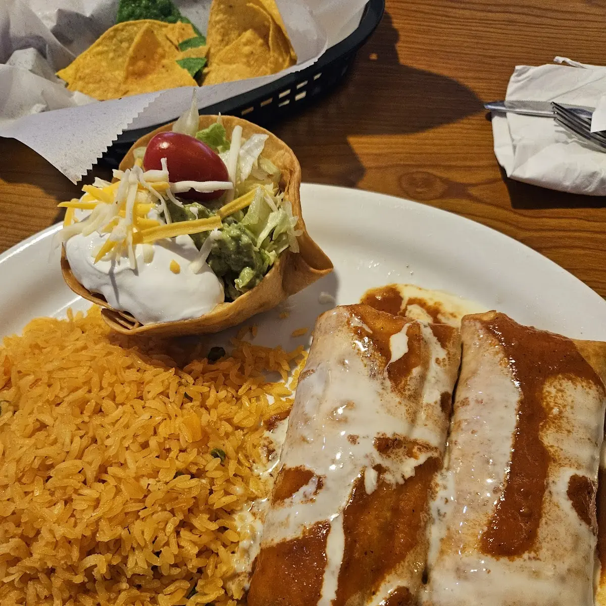 Two Enchiladas Rice Beans
