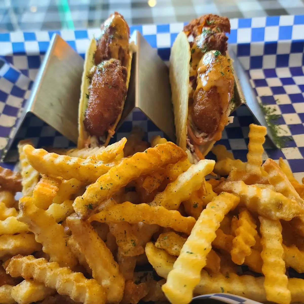 Shrimp Tacos and Fries