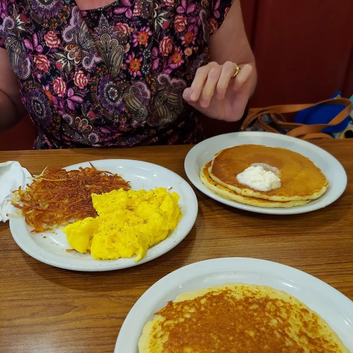 Pancakes Scrambled Eggs with Hash Browns