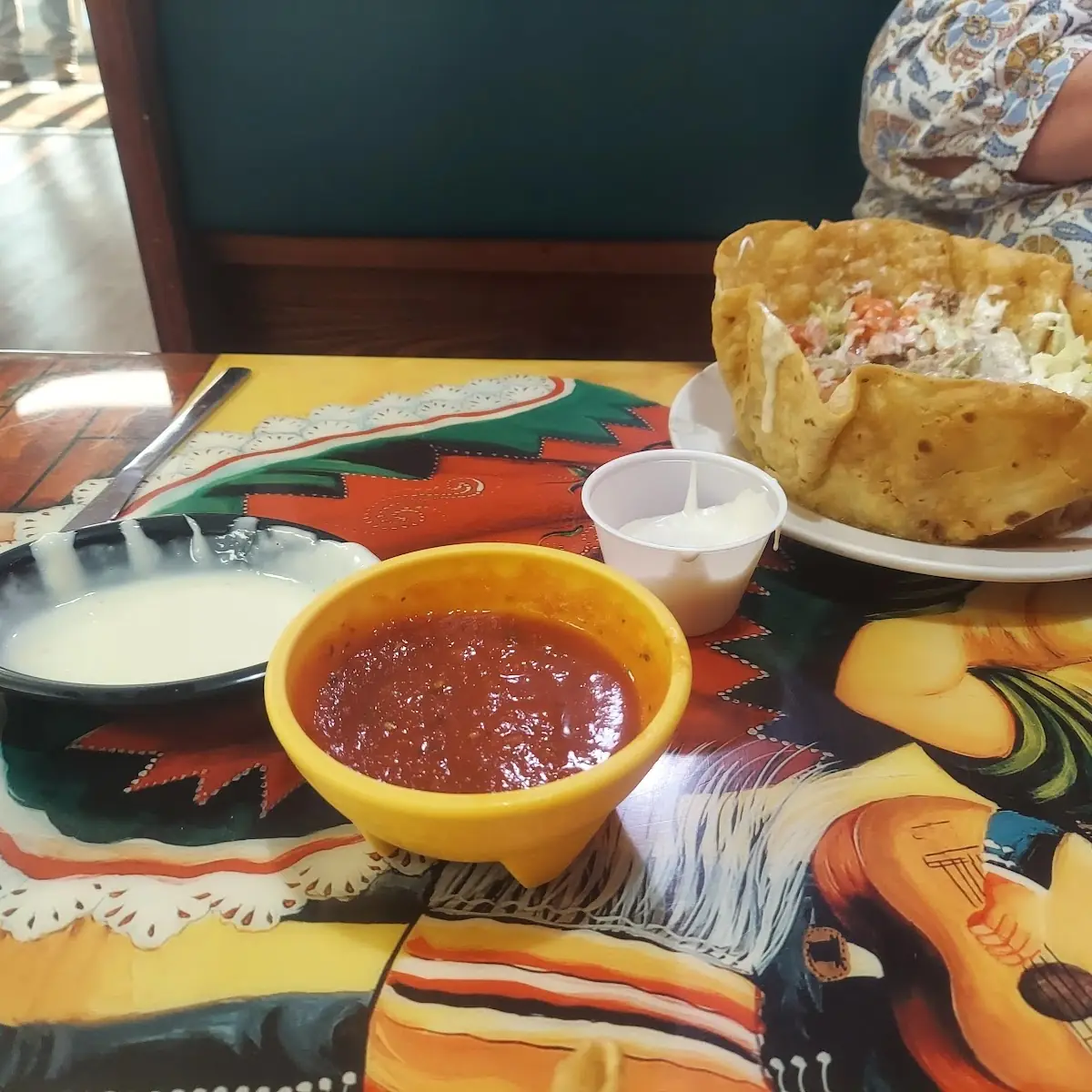 Chips Salsa and Queso Dip