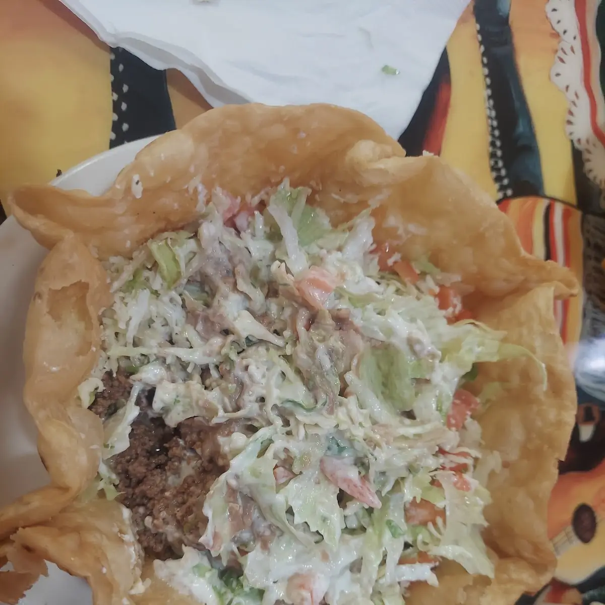 Taco Salad with Refried Beans on the Bottom