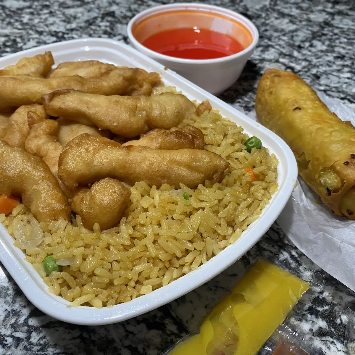 Sesame Chicken Crab Rangoon and 2 Piece Egg Rolls
