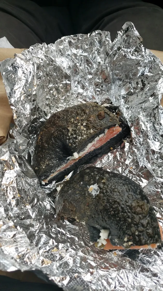 Black Salt Bagel with Lox and Capers