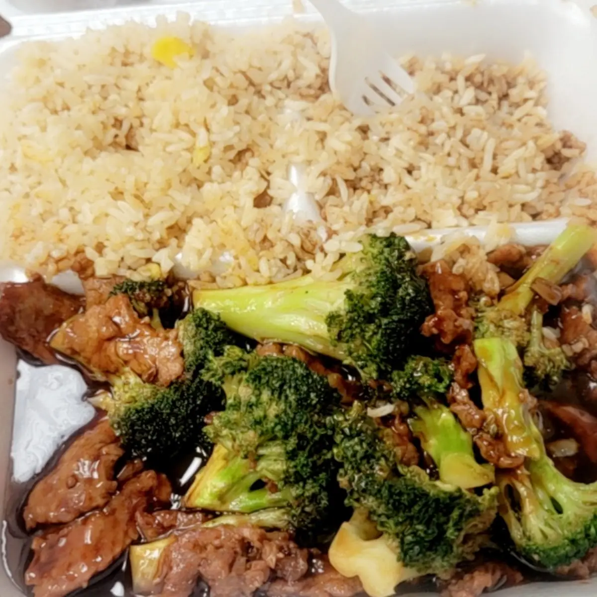 Broccoli Beef with Fried Rice
