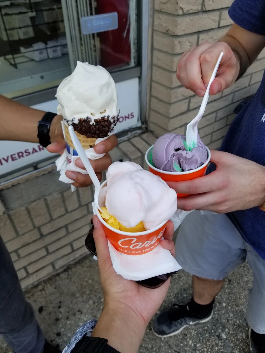 Medium Cup Pink Grapefruit & Mango Pistachios Dipped Waffle Cone Vanilla