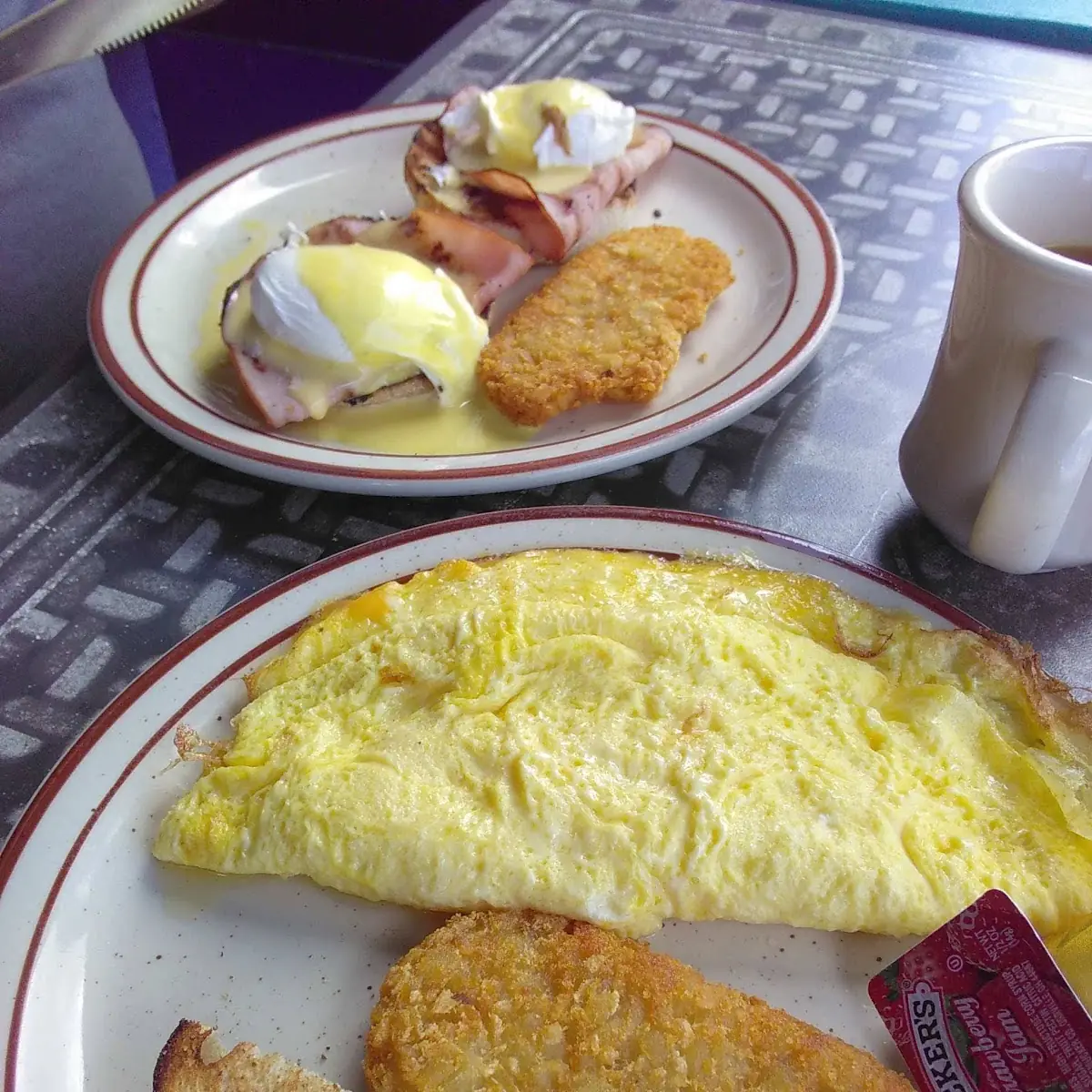 Cheese Omelette and Eggs Benedict