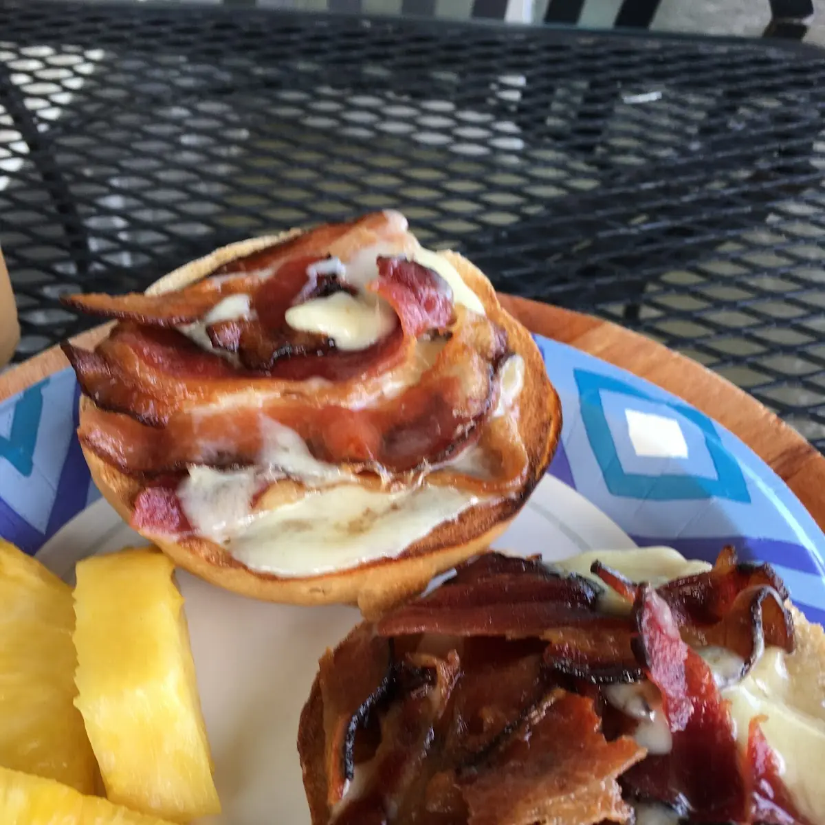 The Before Version of Bacon and Swiss Cheese on an Open Face Poi Bagel