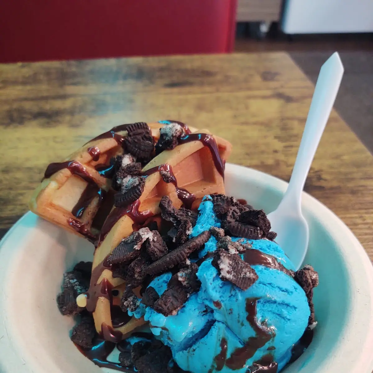 Belgian Cookie Monster Waffle Wedge Sundae