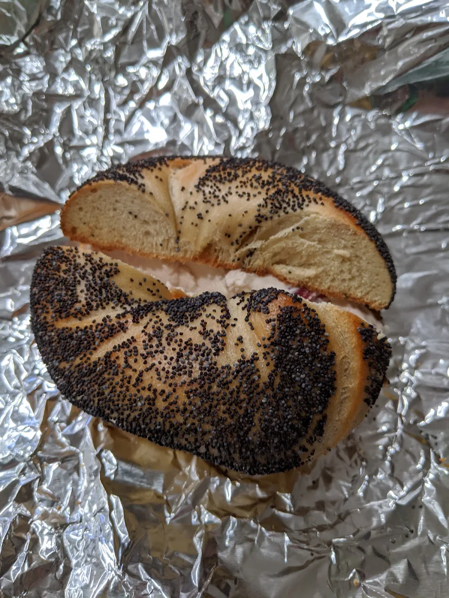 Poppy Seed Bagel with Strawberry Cream Cheese