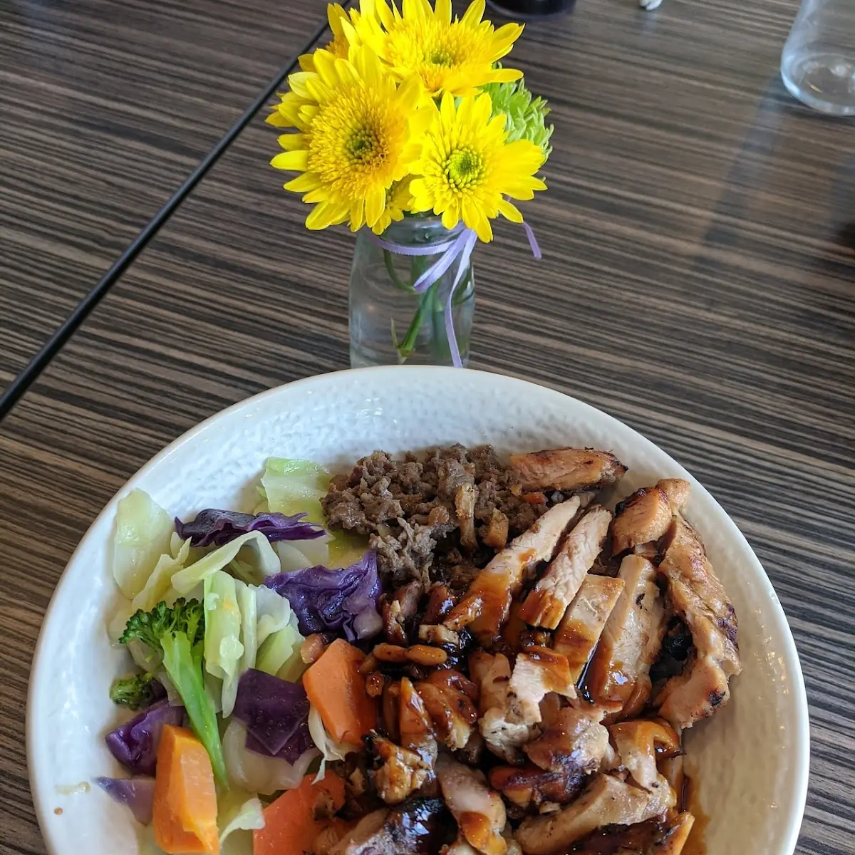 Grilled Chicken Beef Rice Salad Plate