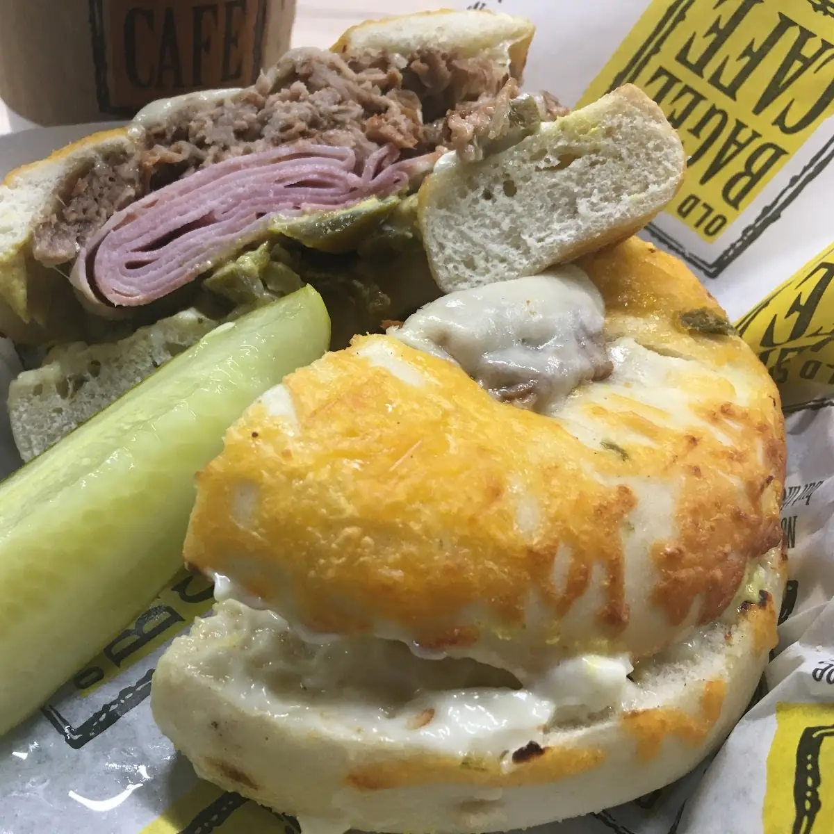 Cuban Sandwich on Asiago Bagel