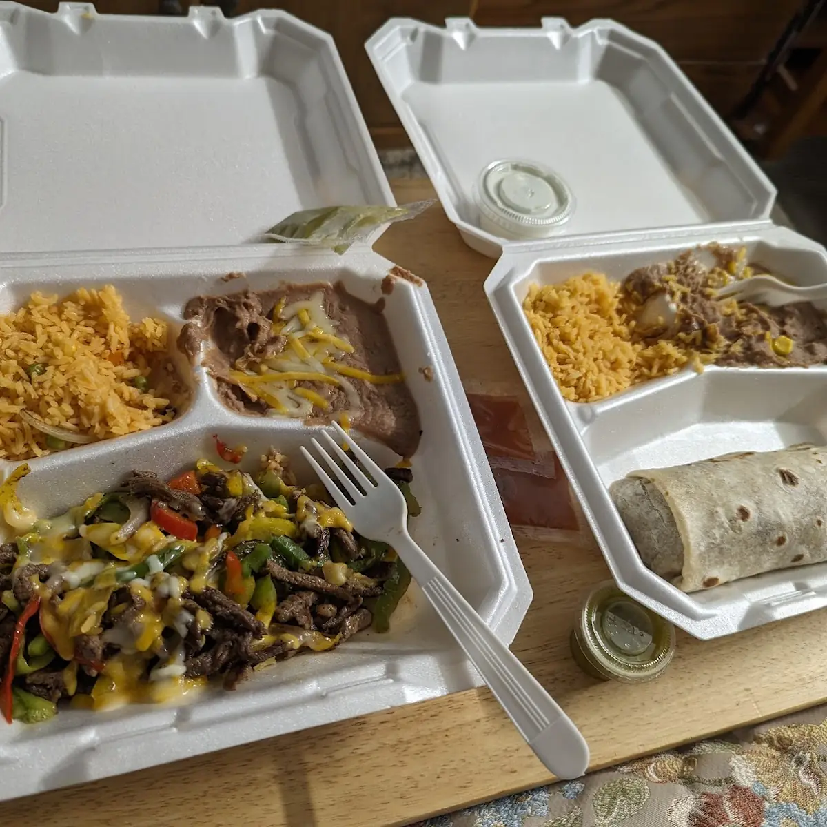 Steak Fajitas and Beef Burrito