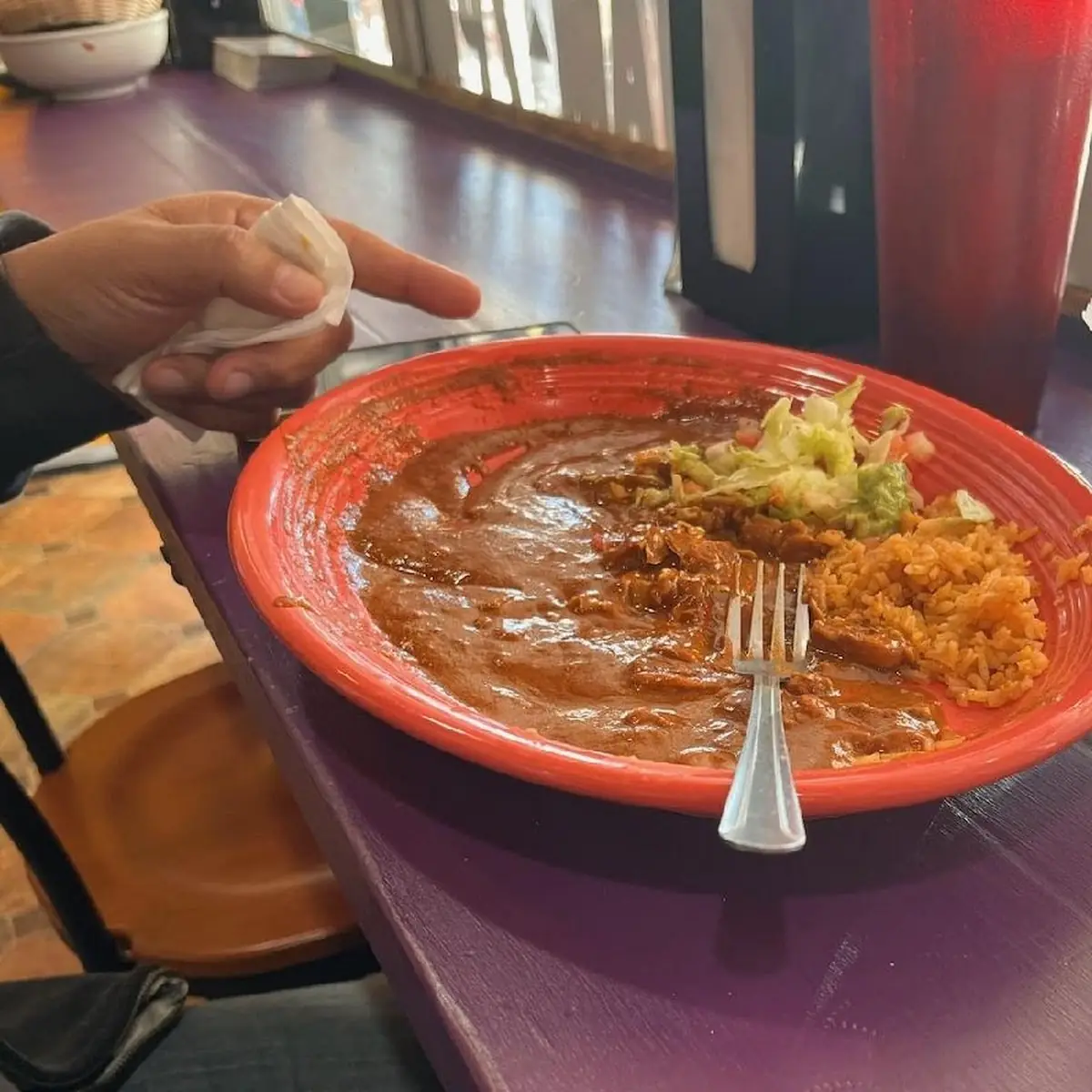 Chicken Mole w Rice Beans and Tortillas