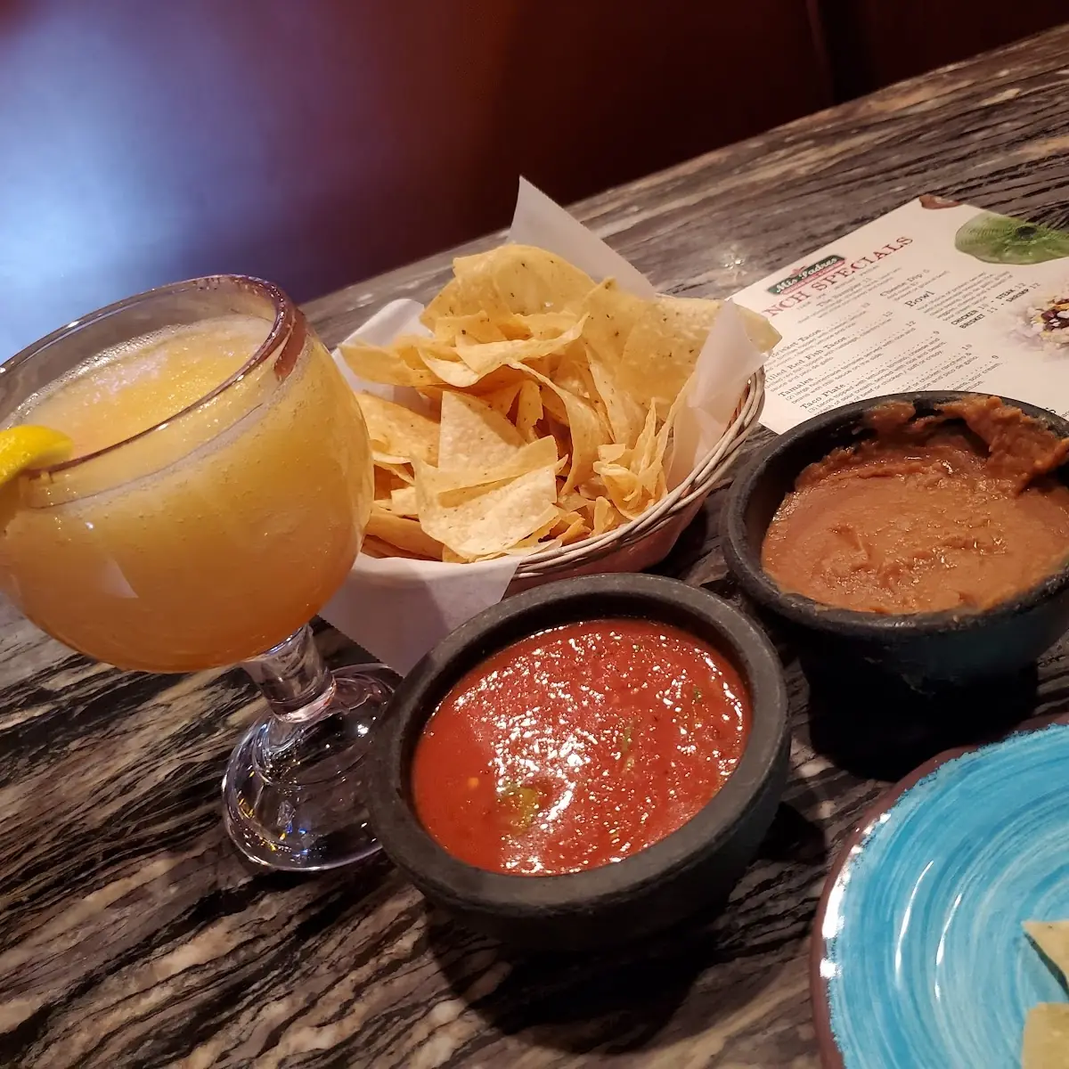 Complimentary Chips Salsa and Bean Dip