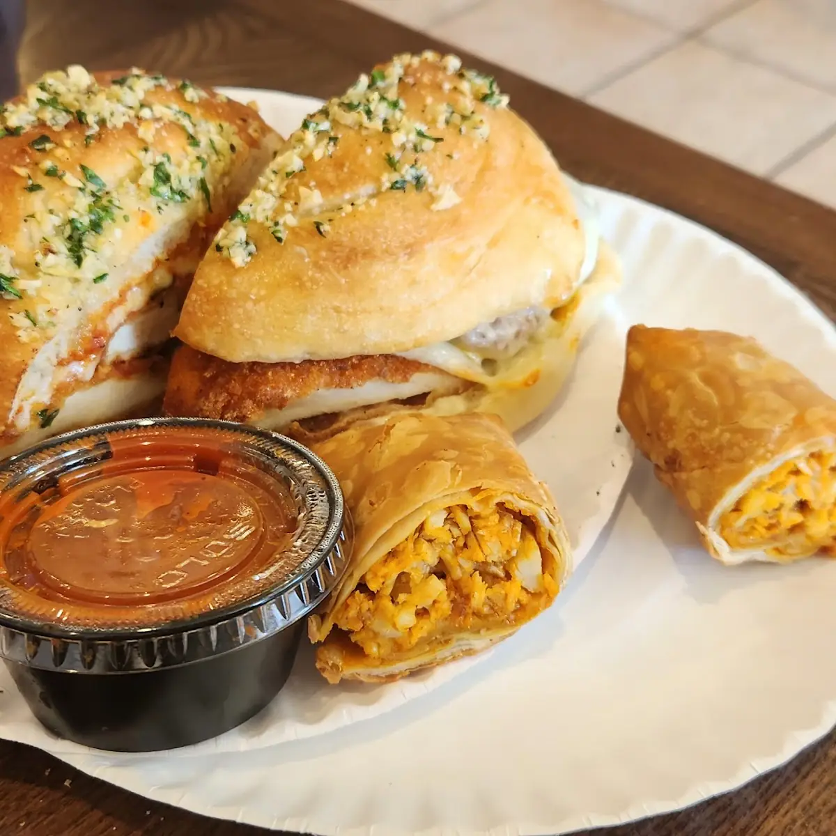 Chicken Sandwich and Buffalo Chicken Egg Rolls
