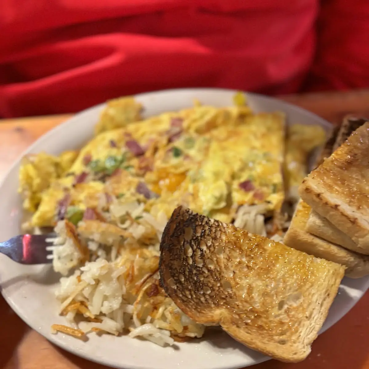 One Scrambled Egg Two Bacon or Sausage Potatoes and Toast