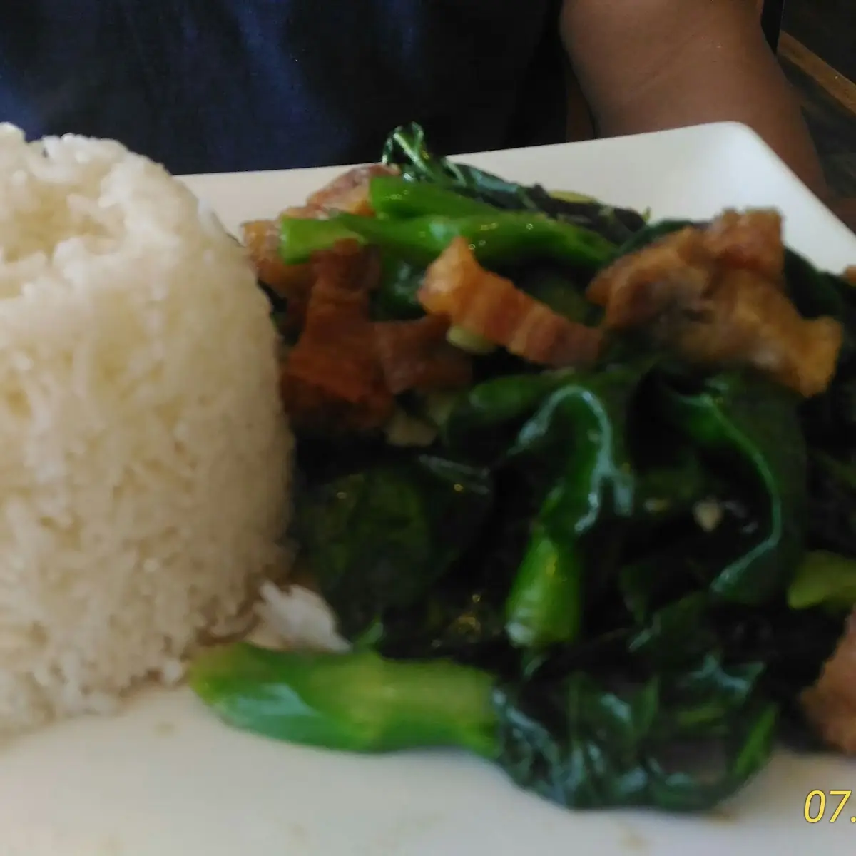 Crispy Pork and Chinese Broccoli with Garlic Sauce