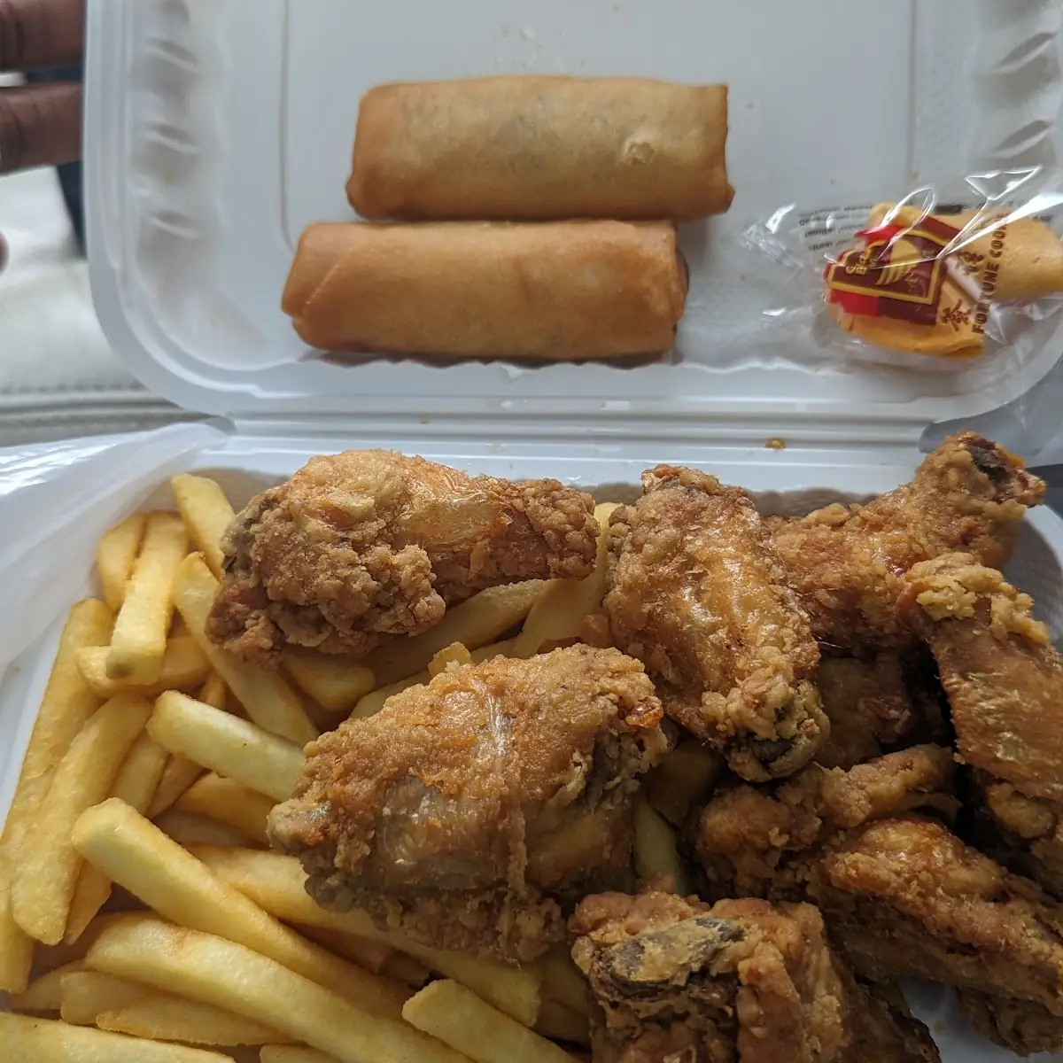 Chicken Wings Fries Vegetarian Egg Rolls