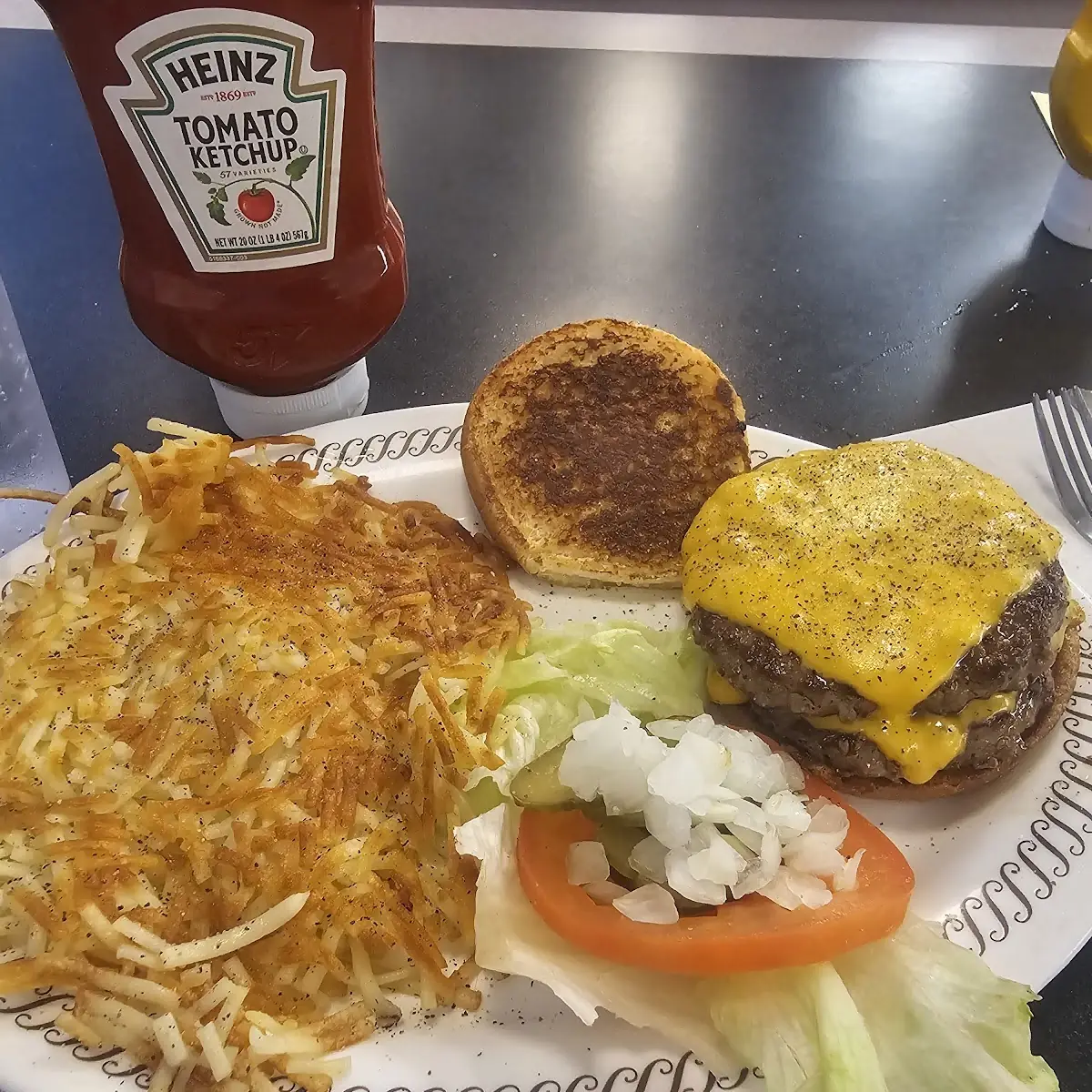 Double Cheeseburger and Hashbrowns