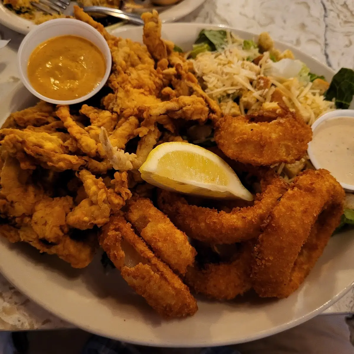 Fried Soft-Shell Crab w Ceasars Salad & Onion Rings