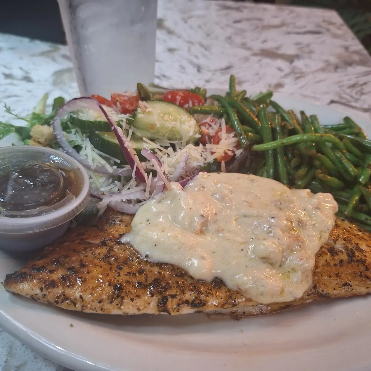 Grilled Salmon w Green Beans & Caesar Salad