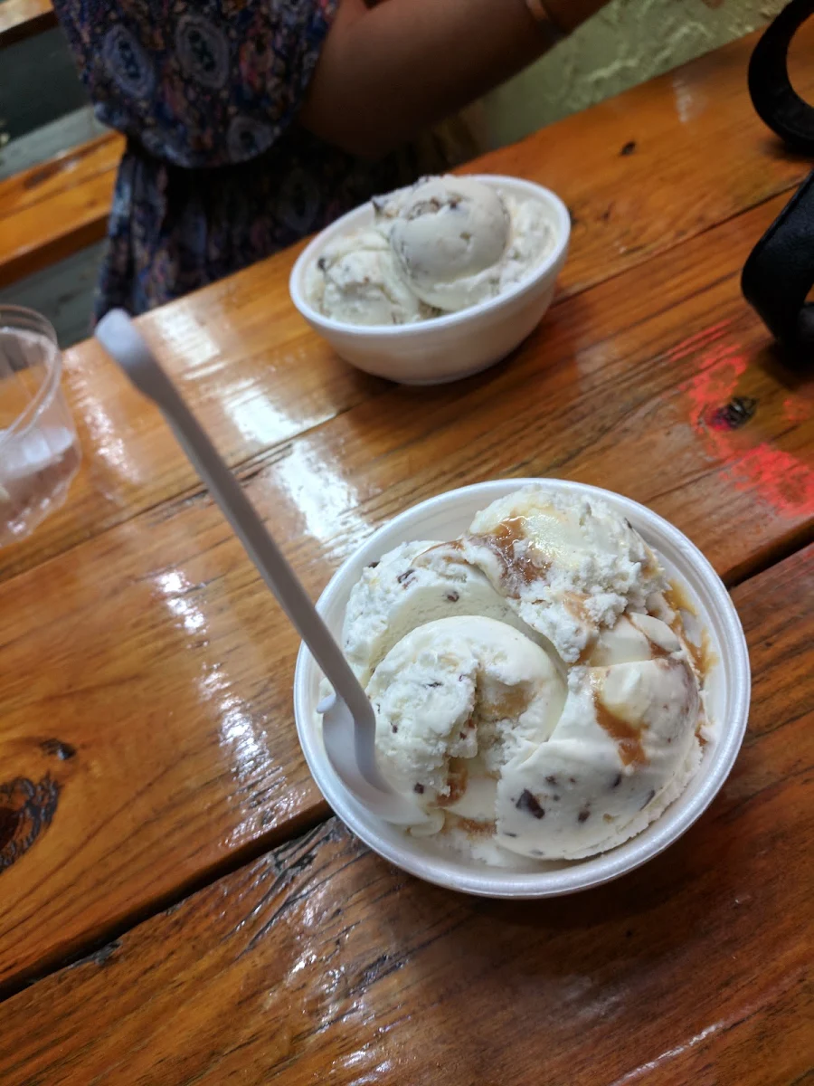 Vanilla Ice Cream with Chocolate Chips and Caramel