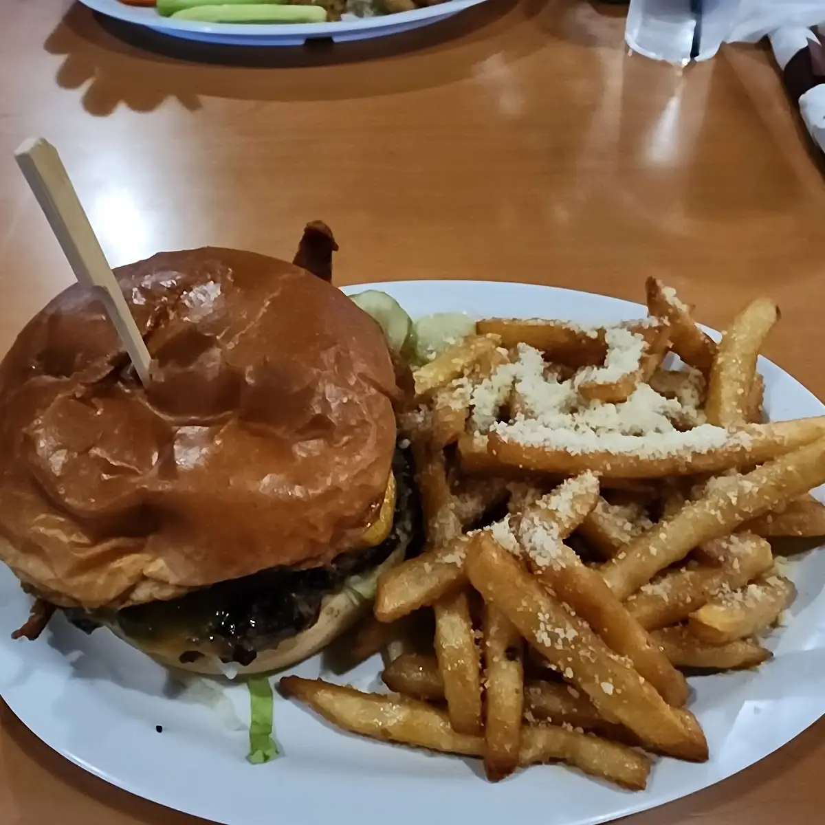 Bacon Cheese Burger and Garlic Fries
