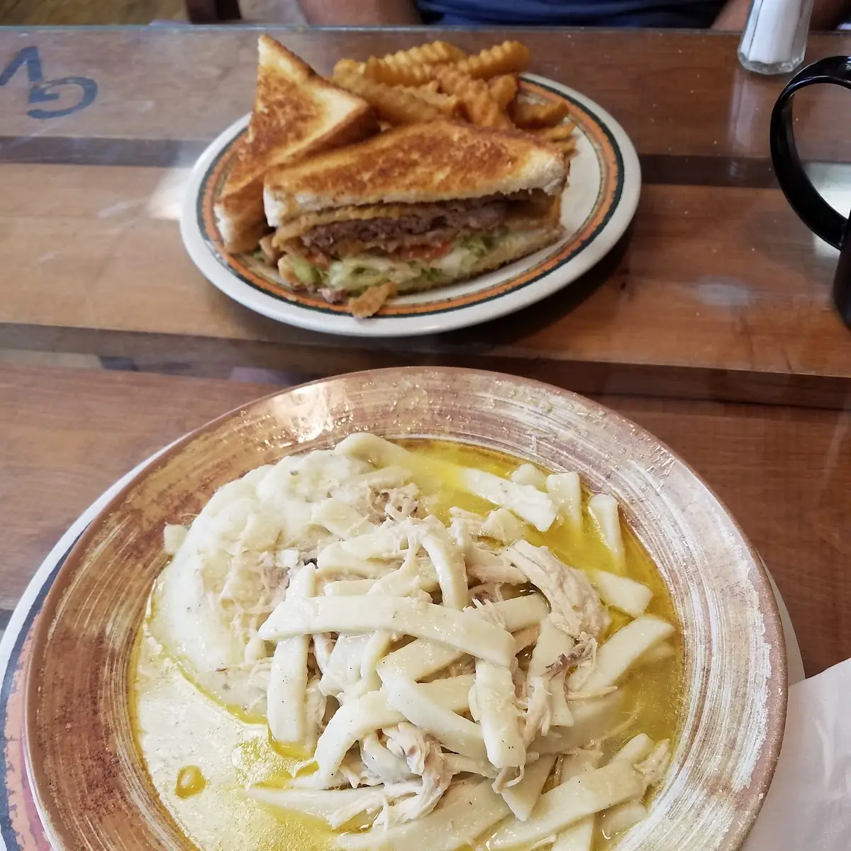 Chicken & Noodles over Mashed Potatoes