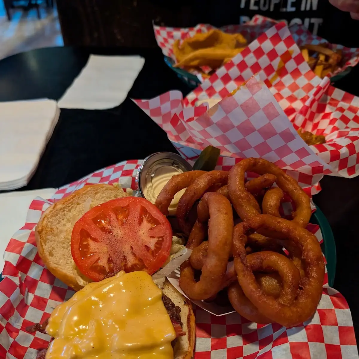 Burger and Onion Rings