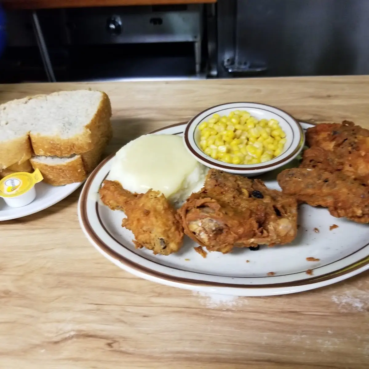 Fried Chicken Dinner with Homemade Bread