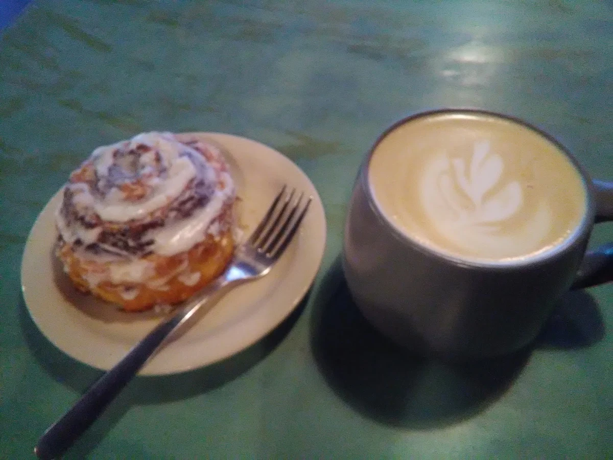 Cinnamon Roll and White Chocolate Latte