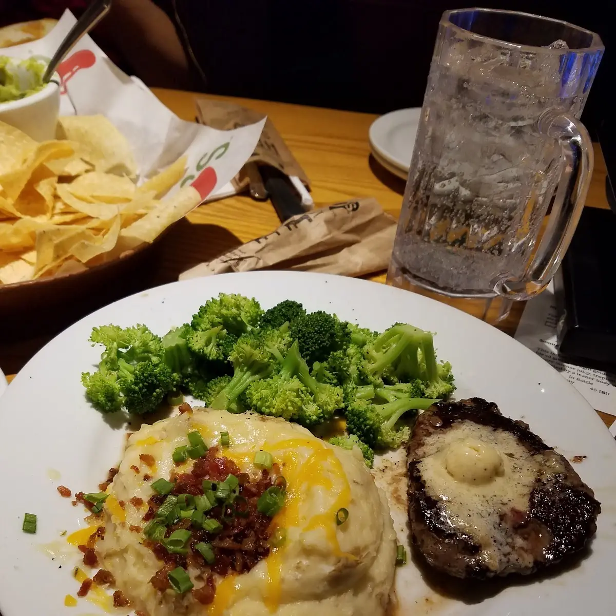 Tenderloin Steak Steamed Broccoli and Loaded Mashed Potatoes