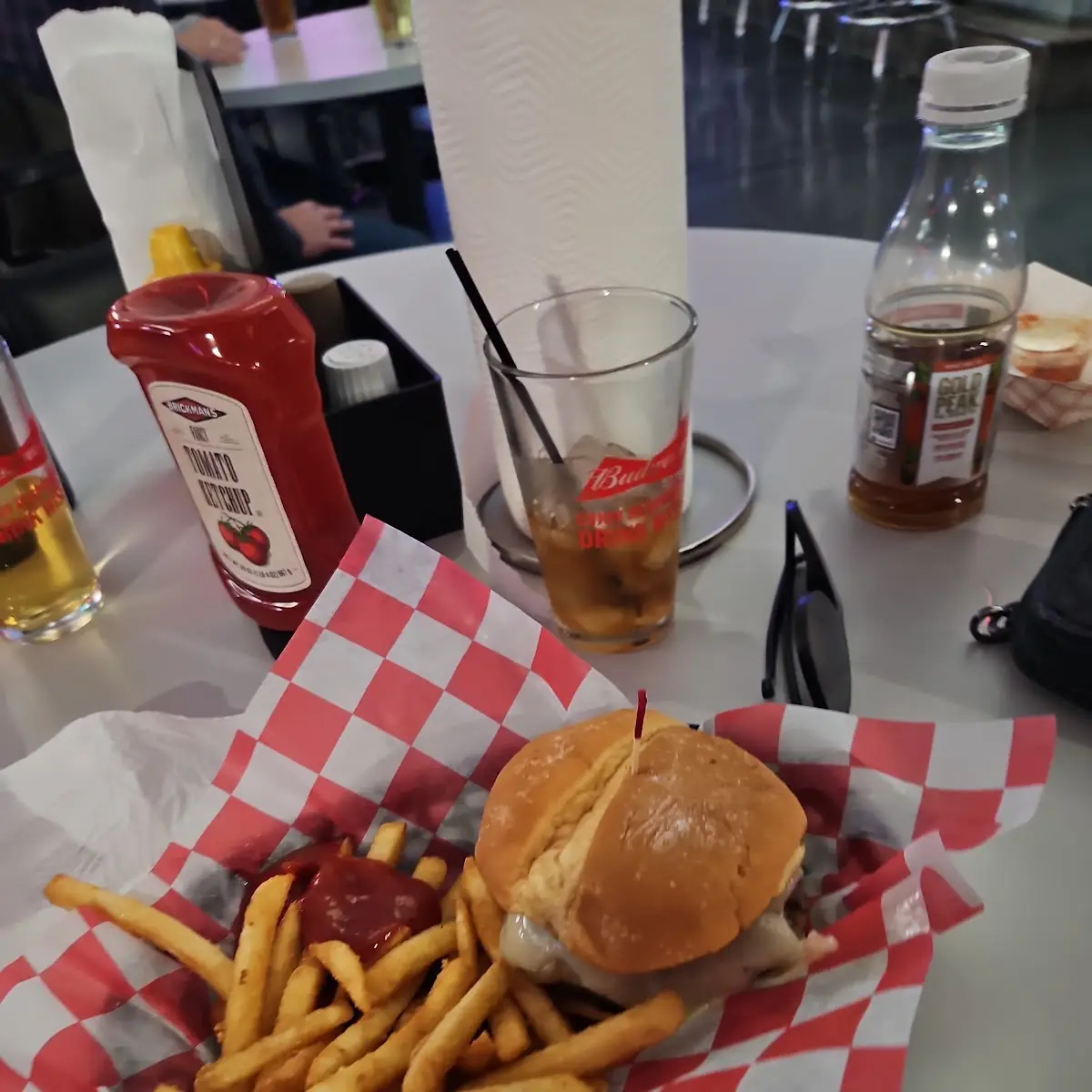 Mushroom Swiss Burger and Fries