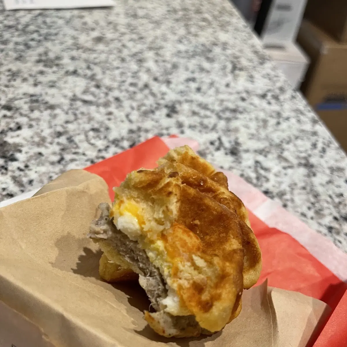 Sausage Egg and Cheese Waffle Sandwich
