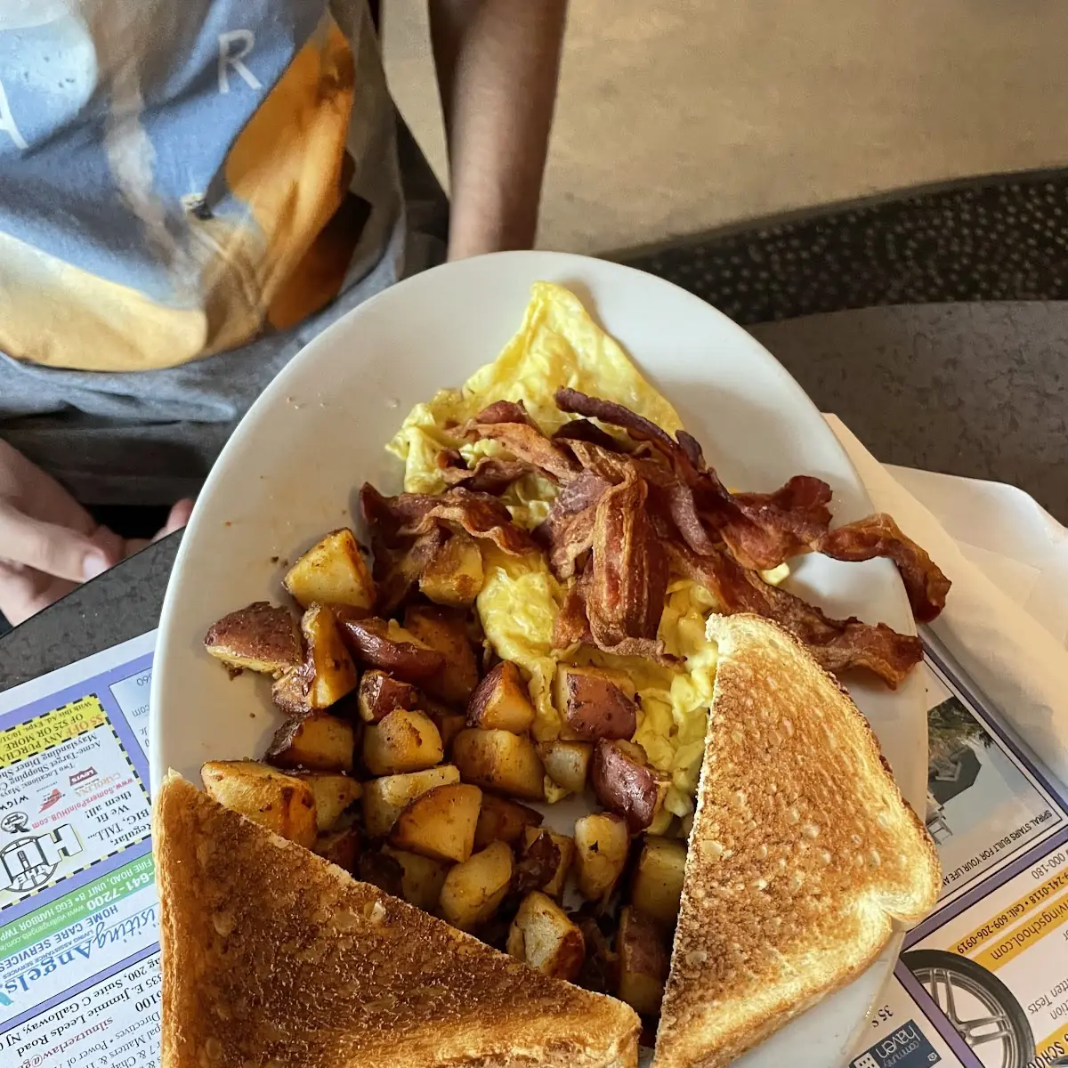 Scrambled Eggs Bacon and Toast