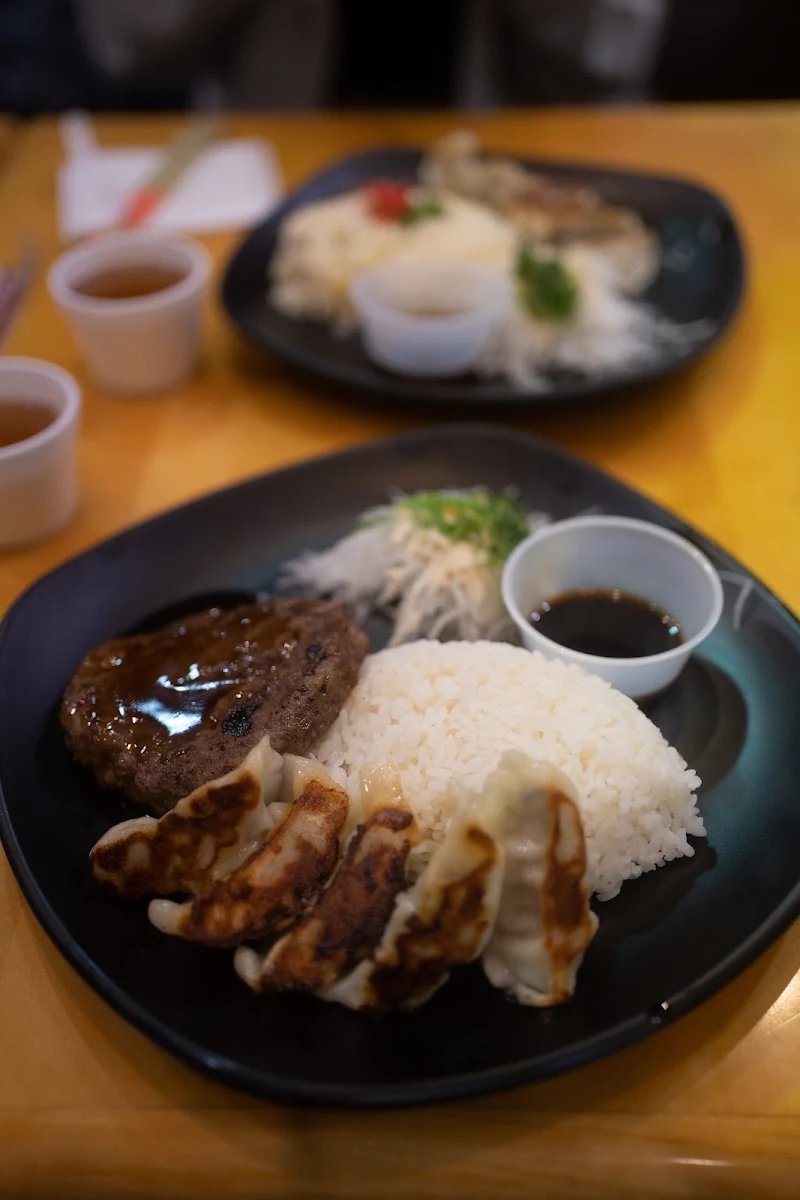 Hamburger with Gyoza and White Rice