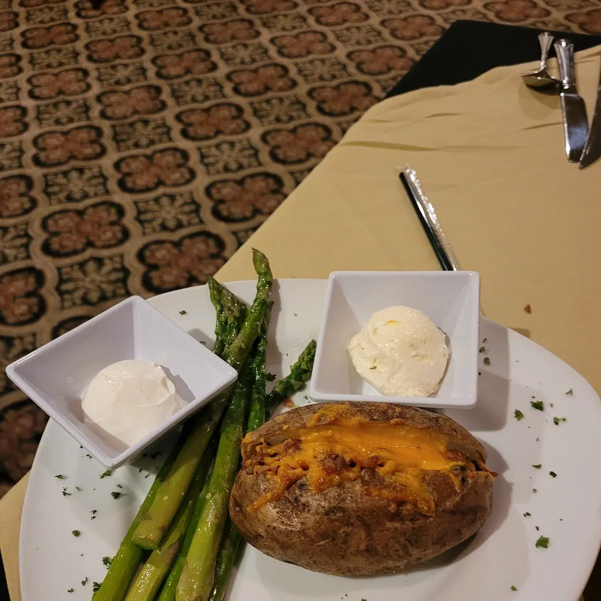Loaded Baked Potato and Asparagus
