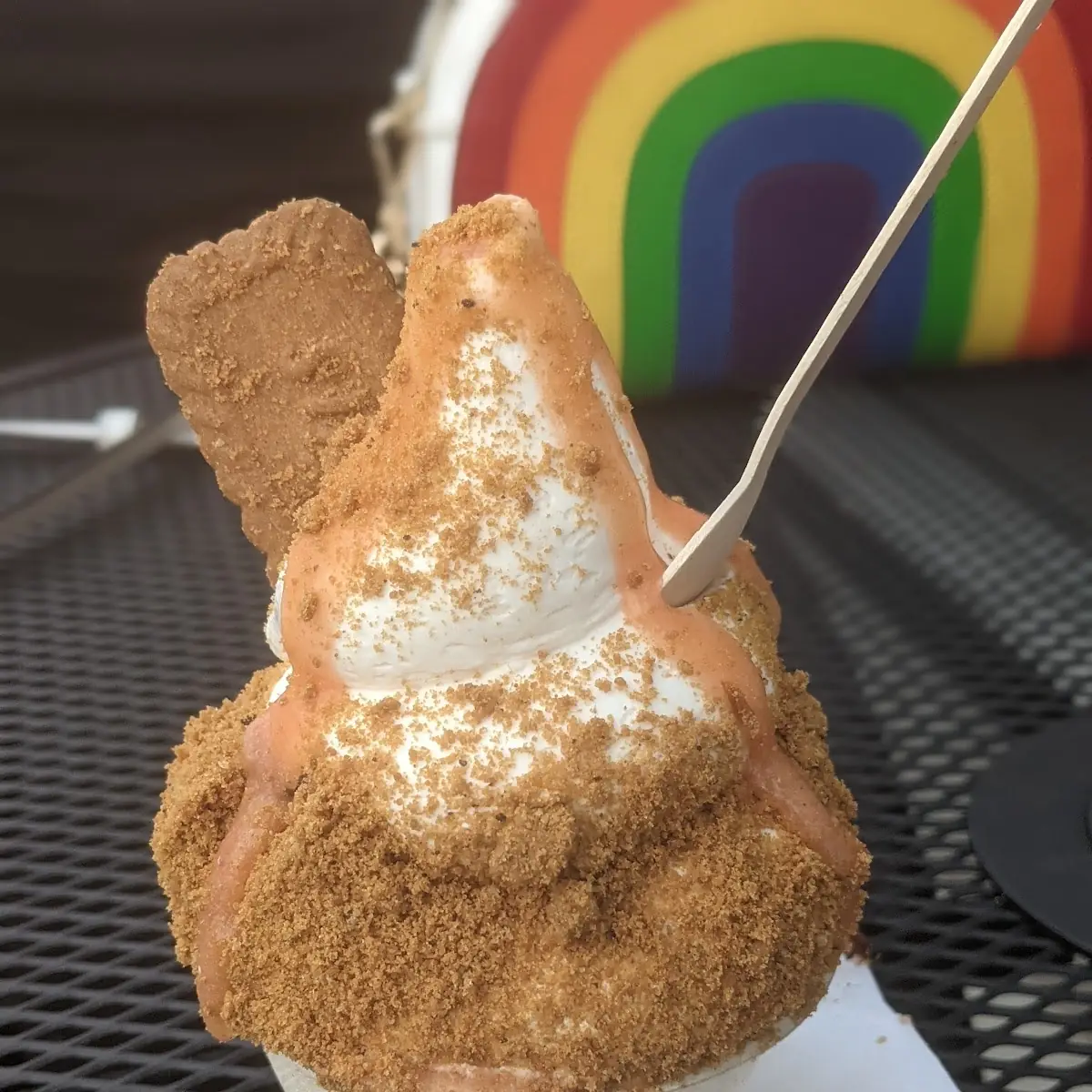 Peach Ice Cream with Peach Drizzle and Graham Cracker