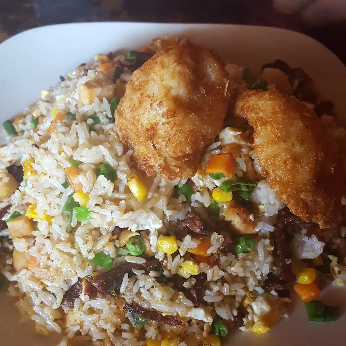 Combination Fried Rice Served with Crispy Floured Shrimp