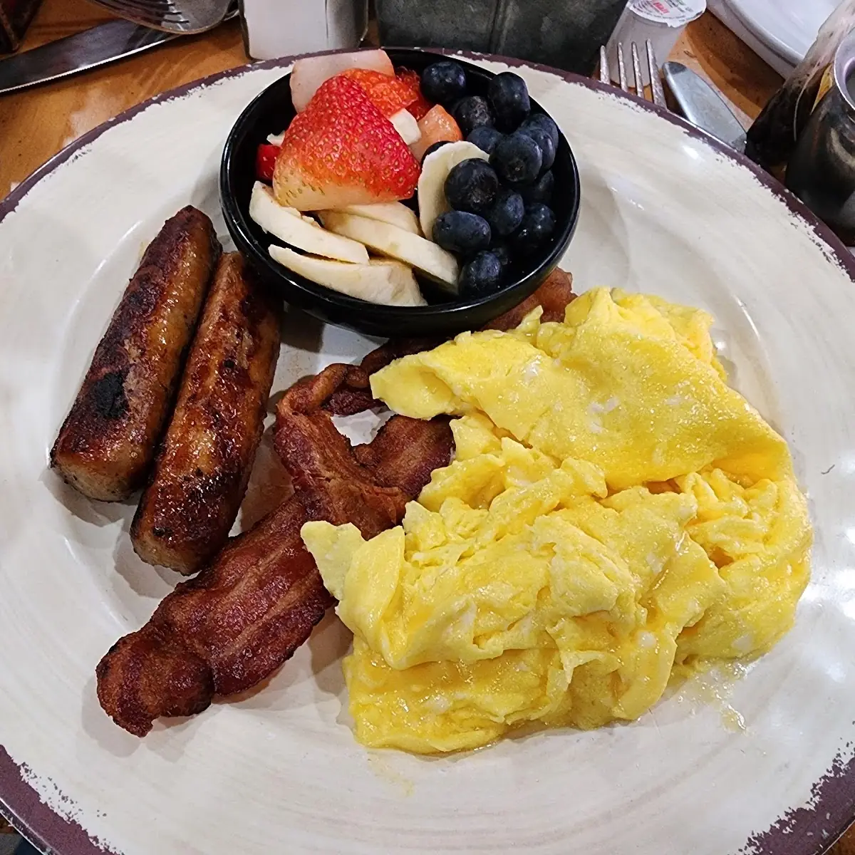 Waffle with Sausage and Scrambled Eggs