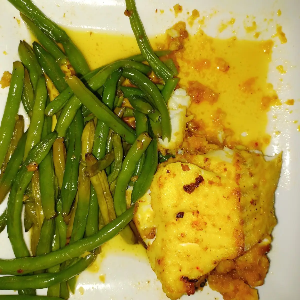 Baked Stuffed Fish Cod I Think or Scrod with Green Beans