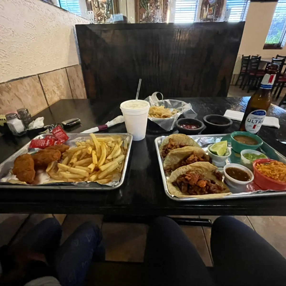 Tacos De Asada and on the Left Chicken Nuggets