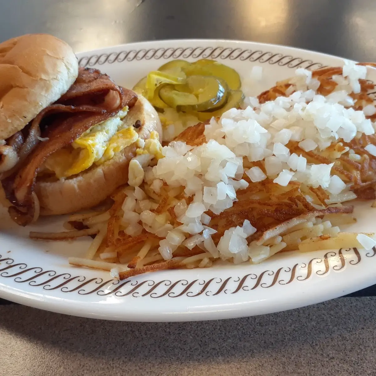 Scrambled Egg and Bacon Sandwich with Hash Browns